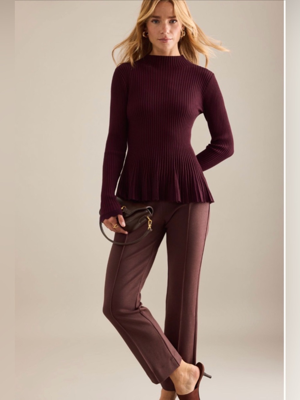 MAEVE ANTHROPOLOGIE The‎ Poppy Kick-Flare Pull-On Pants Cocoa Plum XL